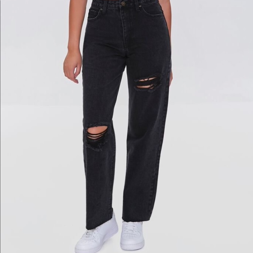 New| Forever 21 Black Ripped Wide Leg Jeans